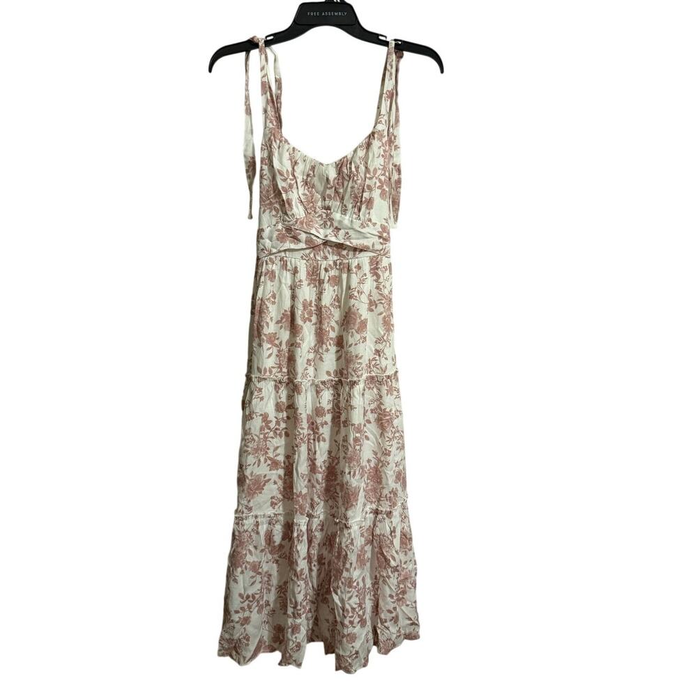 Altar'd State Pink and White Ruffle Tiered Floral Maxi Dress
